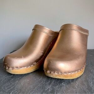 No. 6 Clogs, rose gold leather wood heels. Size 37 / 6.5 GUC